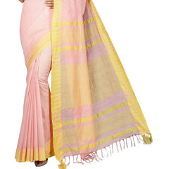 Tea Rose Pink women's Bhagalpuri Handloom Kota Silk Temple Border Saree And Variation Of Colors With Striped Blouse Piece - View 2