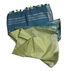 Capri Blue & Olivine Green women's Ethnic Wear Bhagalpuri Handloom Cotton Linen Blend Two Dye Saree With Running Unstitched Blouse Piece - View 4