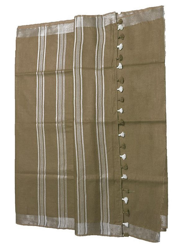 Sage Green women's Bhagalpuri Linen Saree With Blouse Piece - View 4