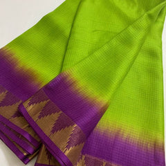 Kota Organza Silk Handloom Two Dye Net Saree with Temple Border (Kelly_Green & Magenta) - View 5