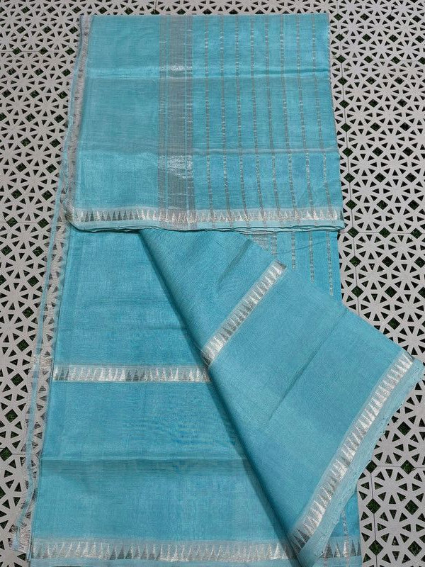Cotton Handloom Mangalagiri Silk Saree with Temple Border (100218 Light_Sky_Blue)