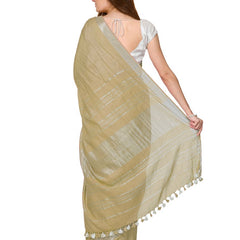 Ecru Green women's Cotton Slub Saree With Blouse Piece - View 2