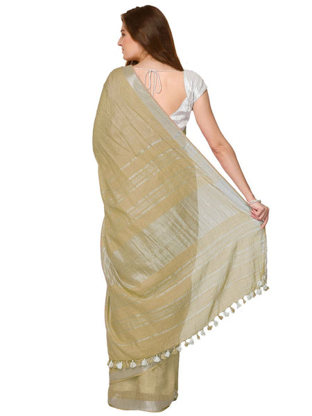 Ecru Green women's Cotton Slub Saree With Blouse Piece - View 2