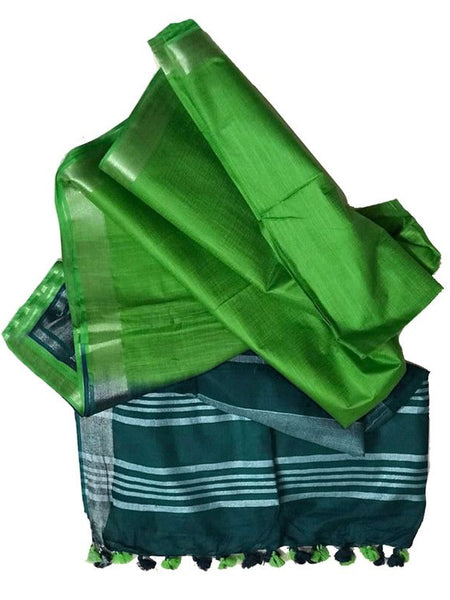 Bhagalpuri Ethnic Wear Handloom Cotton Linen Blend Zari Border Two Dye Saree With Running Unstitched Blouse Piece - View 5