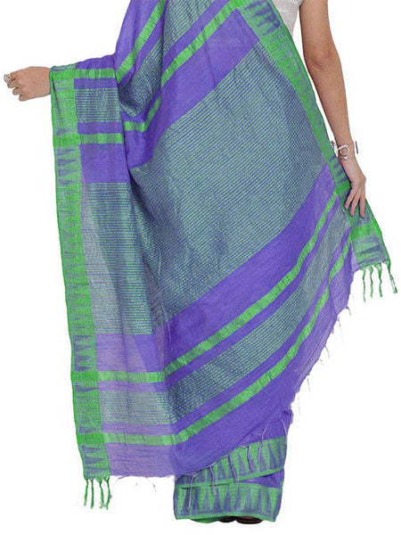 Bhagalpuri Handloom Kota Silk Temple Border Saree And Variation Of Colors With Striped Blouse Piece - View 5