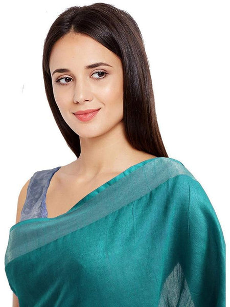 Persian Cyan women's Bhagalpuri Handloom Blend Linen-Cotton Saree With Running Unstiched Blouse Piece_Free Size_Variation Of Colors - View 4