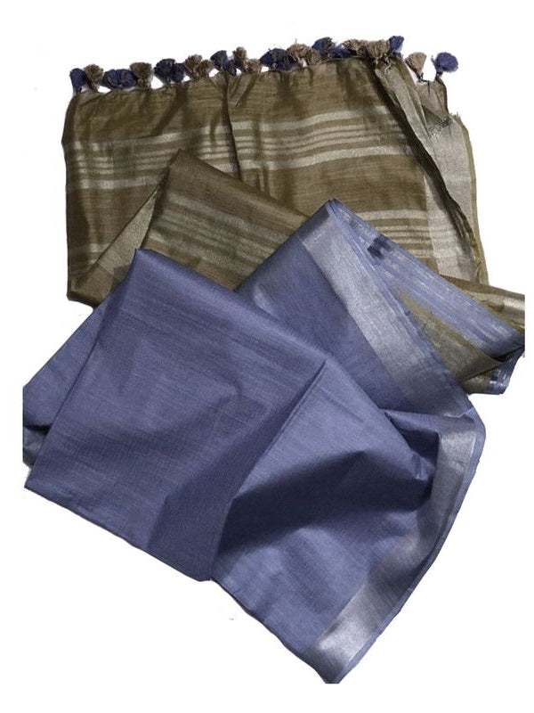 Coyota Brown & Grey women's Ethnic Wear Bhagalpuri Handloom Cotton Slub Blend Two Dye Saree With Running Unstitched Blouse Piece