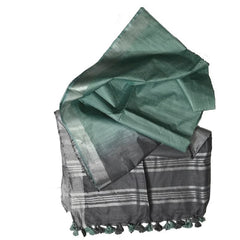 Hooker's Green & Grey women's Ethnic Wear Bhagalpuri Handloom Linen Slub Blend Two Dye Saree With Running Unstitched Blouse Piece - View 5