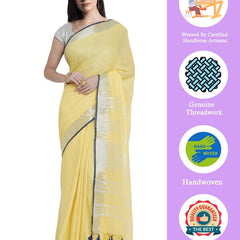 Daisy Yellow women's Bhagalpuri Handloom Cotton Linen Blend Saree With Contrast Unstiched Blouse Piece - View 2