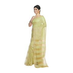 Citron Green women's Bhagalpuri Kota Doria Silk Semi Transparent Saree With Unstiched Blouse Piece - View 2
