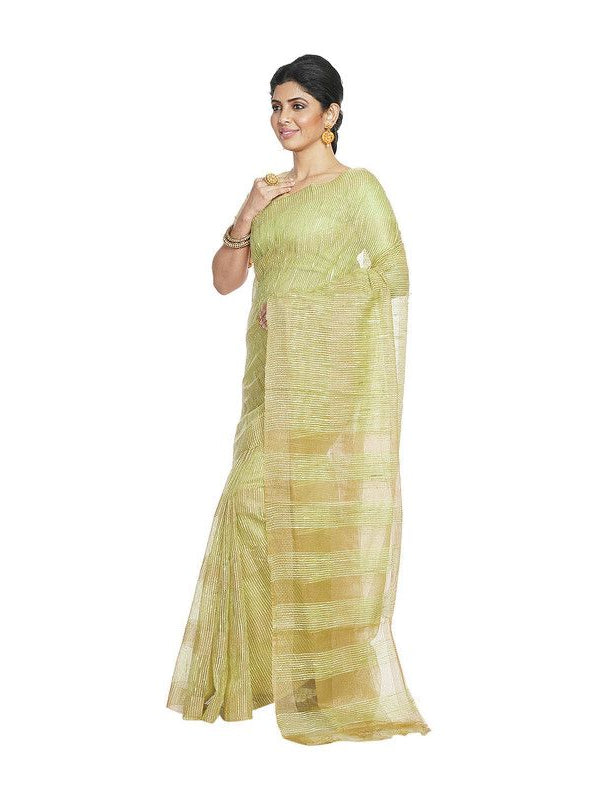 Citron Green women's Bhagalpuri Kota Doria Silk Semi Transparent Saree With Unstiched Blouse Piece - View 2