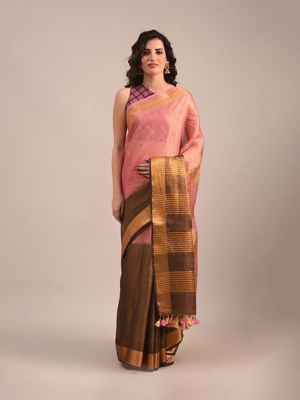 Handloom Tissue Linen Bhagalpuri Two Dye Saree