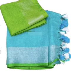 Robbin Egg Blue women's Bhagalpuri Blend Linen Saree With Contrast Blouse Piece - View 4