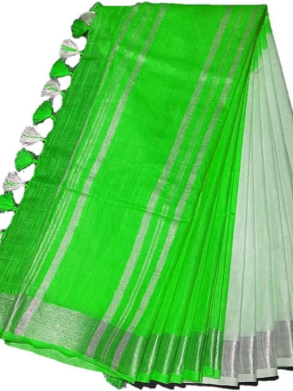 Erin Green women's Bhagalpuri Linen-Slub Blend Two Dye Saree With Blouse Piece - View 4