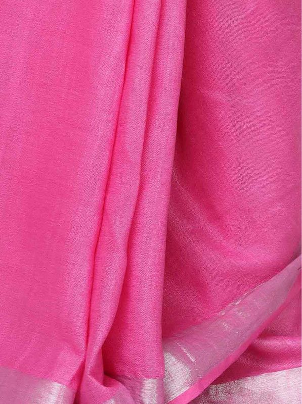Fine Pink women's Cotton Slub Saree With Blouse Piece - View 3