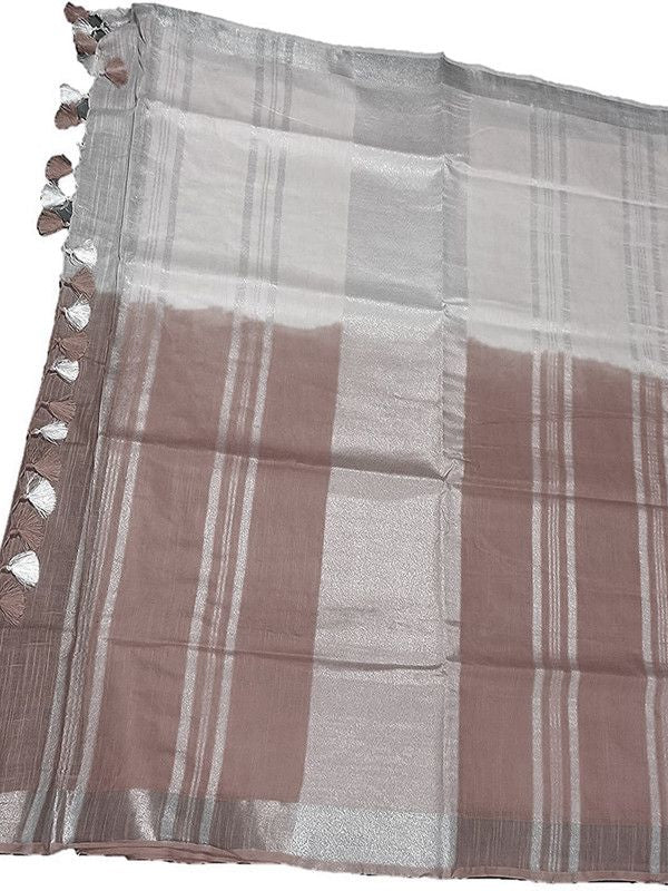 Beaver Brown women's Bhagalpuri Linen-Slub Blend Two Dye Saree With Blouse Piece - View 2