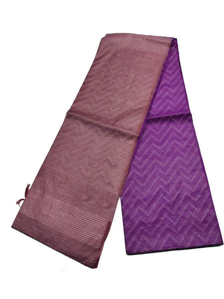 Handloom Semi Tussar Silk Two Dye Bhagalpuri Saree for women's with Striped Pallu (12509 Pinkish_Tan & Electric_Purple)