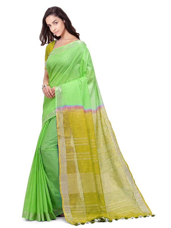 Handloom Bhagalpuri Linen Blend Two Dye Saree With Running Unstitched Blouse Piece - View 3