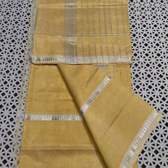 Cotton Handloom Mangalagiri Silk Saree with Temple Border (100201 Buff_Creame)