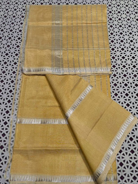 Cotton Handloom Mangalagiri Silk Saree with Temple Border (100201 Buff_Creame)
