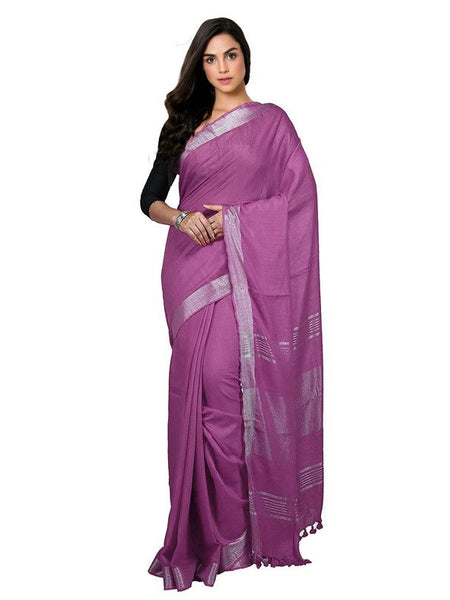 China Rose Pink Bhagalpuri women's Handloom Linen Cotton Ethnic Wear Saree With Running Unstitched Blouse Piece