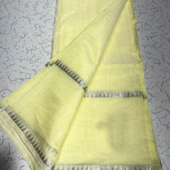 Cotton Handloom Mangalagiri Silk Saree with Temple Border (100216 Lemon_Creame)