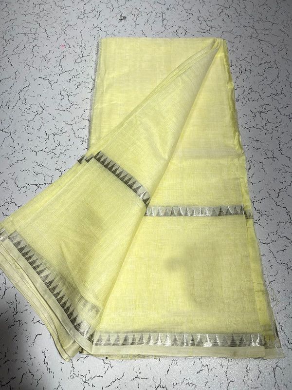Cotton Handloom Mangalagiri Silk Saree with Temple Border (100216 Lemon_Creame)