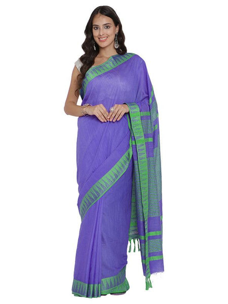 Bhagalpuri Handloom Kota Silk Temple Border Saree And Variation Of Colors With Striped Blouse Piece
