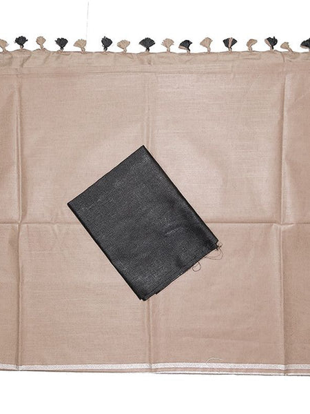 Brown women's Bhagalpuri Blend Linen Saree With Black Pipin Contrast Blouse Piece - View 2