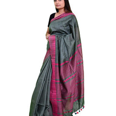 Bhagalpuri Handloom Kota Silk Temple Border Saree And Variation Of Colors With Striped Blouse Piece - View 2
