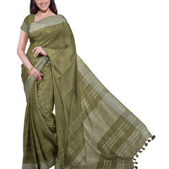 Bhagalpuri Handloom Linen Blend Saree And Variation Of Colors With Running Unstiched Blouse Piece