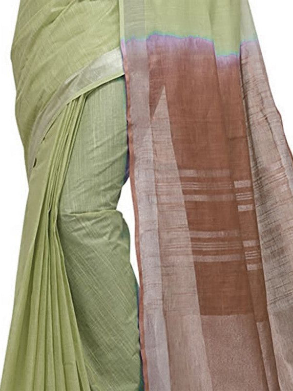 Khaki Tan & Brown women's Bhagalpuri Handloom Pure Cotton Two Dye Saree With Running Unstitched Blouse Piece - View 5