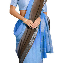 Cyan & Coffee Brown women's Bhagalpuri Handloom Linen Cotton Blend Two Dye Saree With Running Unstitched Blouse Piece - View 4