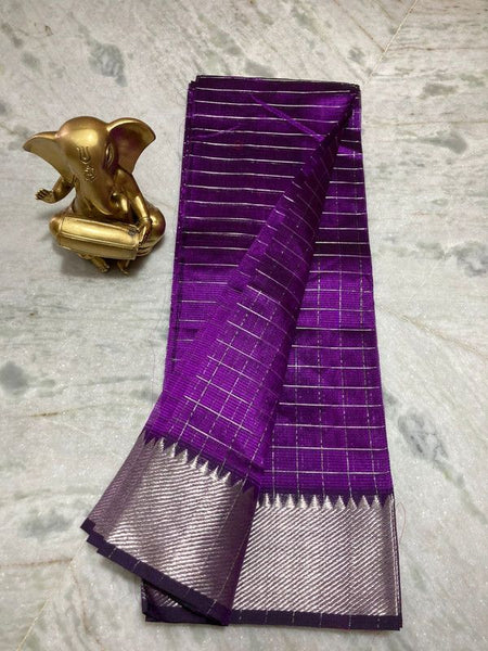 Cotton Silk Handloom Bhagalpuri Wide Border Check Saree