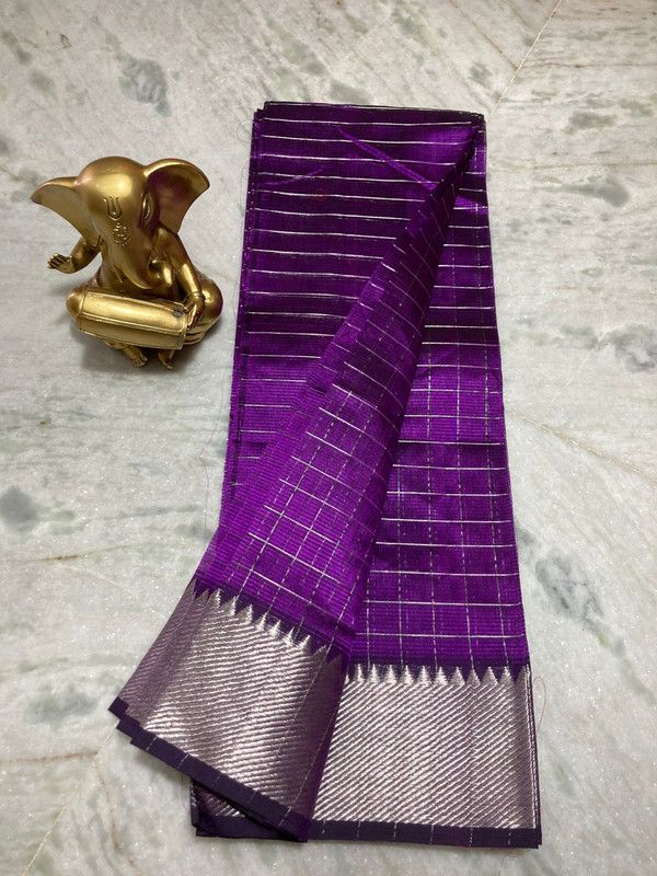 Cotton Silk Handloom Bhagalpuri Wide Border Check Saree