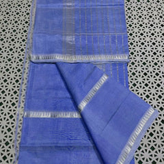 Cotton Handloom Mangalagiri Silk Saree with Temple Border (100223 Neon_Blue)