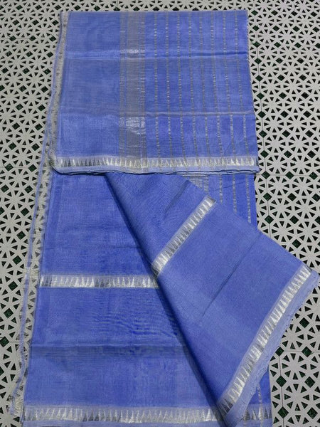 Cotton Handloom Mangalagiri Silk Saree with Temple Border (100223 Neon_Blue)