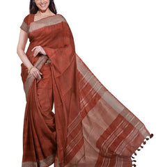 Sienna Orange women's Bhagalpuri Handloom Linen Blend Saree And Variation Of Colors With Running Unstiched Blouse Piece