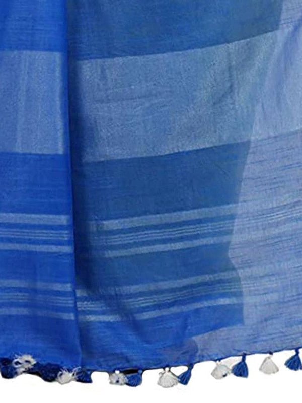 Heliotrope Pink & Azure Cyan women's Bhagalpuri Handloom Linen Cotton Blend Two Dye Saree With Running Unstitched Blouse Piece - View 4