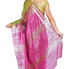 Tusasar Ghicha Bhagalpuri Silk Two Dye Saree (Sycam_Green & Hot_Pink) - View 4