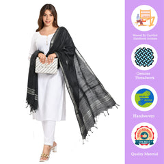 Linen Handloom Bhagalpuri Black Dupatta - View 2