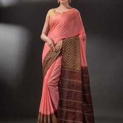 Semi Tussar Silk Two Dye Saree with Blouse Piece (Suglu_Pink &  Eclip_Brown)