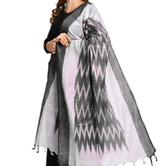 Linen Cotton Blend Handloom Ikkat Bhagalpuri Dupatta (Black) - View 3