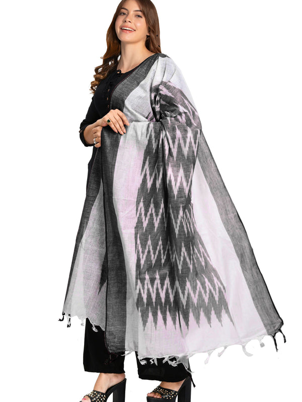 Linen Cotton Blend Handloom Ikkat Bhagalpuri Dupatta (Black) - View 3