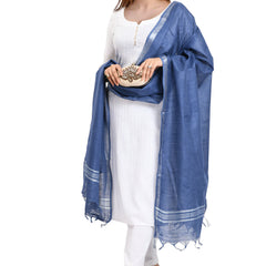 Handloom Linen Bhagalpuri Dupatta for women's (Blue) - View 5