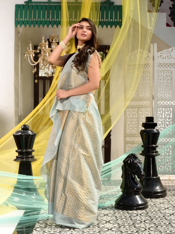 Designer Bhagalpuri Handloom Weaving Motif Saree (Silver_Grey) - View 2