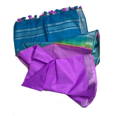 Mooonstone Cyan & Heliotrope Purple women's Bhagalpuri Ethnic Wear Handloom Cotton Linen Blend Zari Border Two Dye Saree With Running Unstitched Blouse Piece