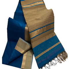 Tussar Cotton Silk Bhagalpuri Saree with Designed Border for women's (Capri Blue)