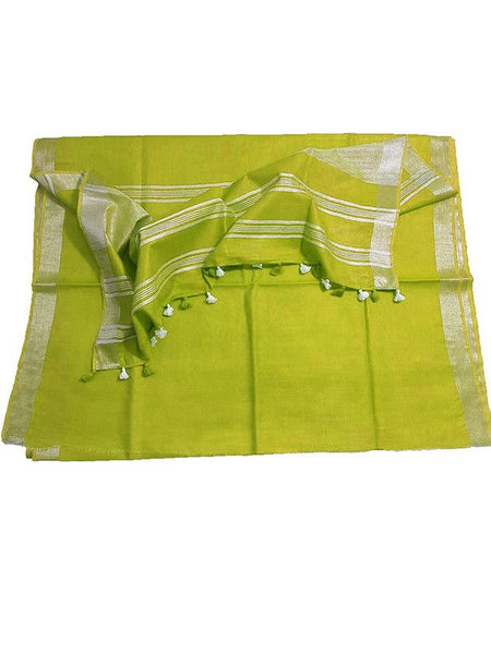 Pear Green women's Bhagalpuri Linen Saree With Blouse Piece