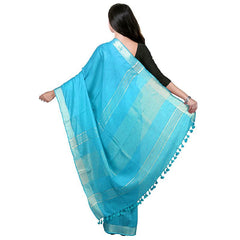 Cyan Bhagalpuri women's Handloom Linen Cotton Ethnic Wear Saree With Running Unstitched Blouse Piece - View 8